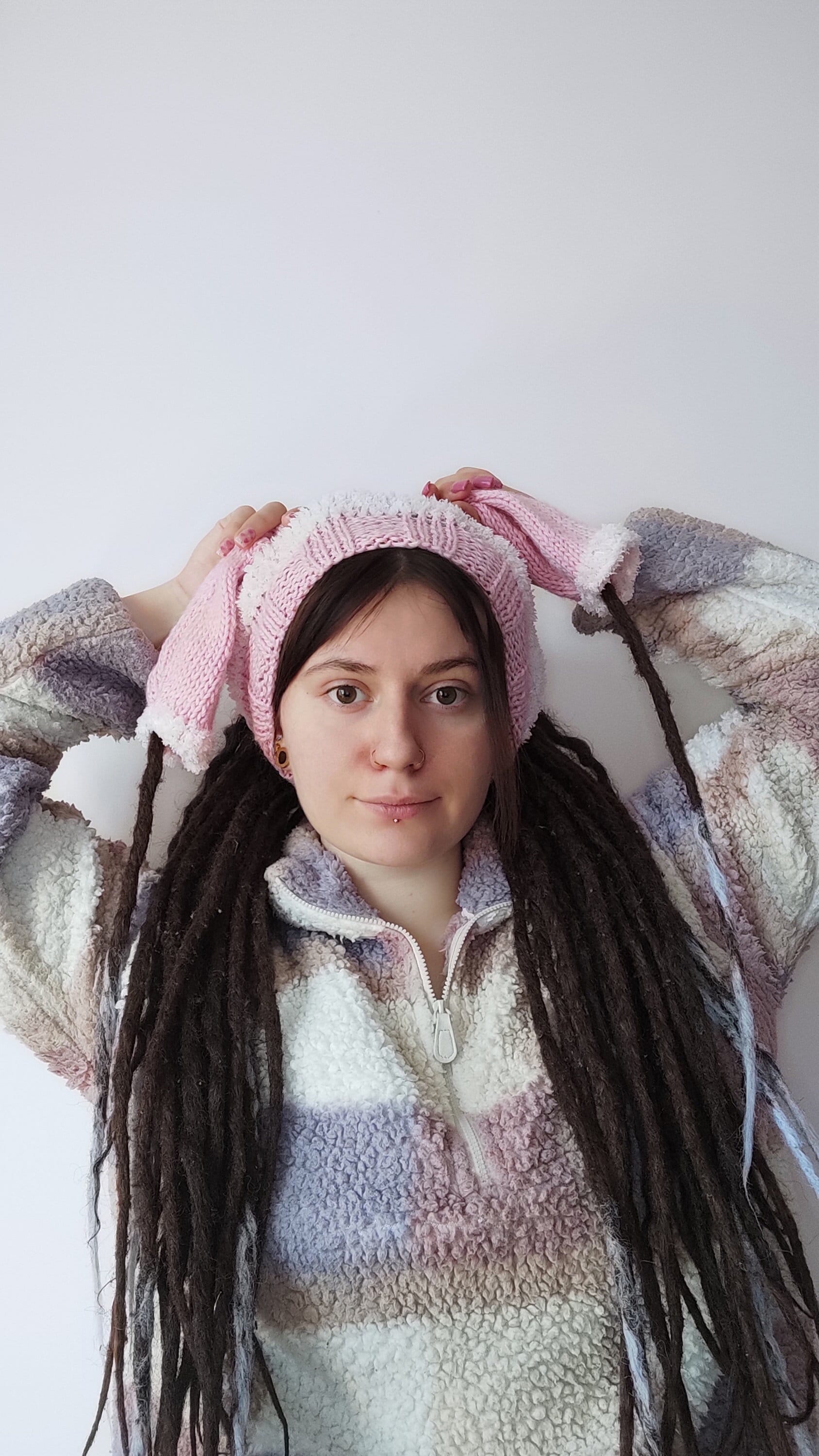 Handknitted Pink Bunny Beanie: Faux Fur Trim - Etsy display picture 3