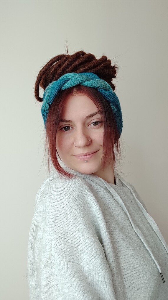 Braided Blue-green Headband: Acrylic Merino Wool Dreadband  display picture 1