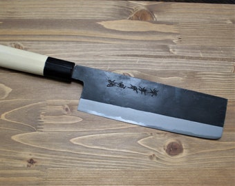 Sakai Takayuki Nakiri Knife 180mm (7.0") Kurouchi Aoniko  / Blue Steel #2 with Buffalo Horn Nakiri Kitchen Knife Made in Japan