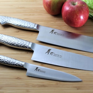 Japanese INOX Pro Stainless Steel Knife Set: Petty, Santoku, Nakiri