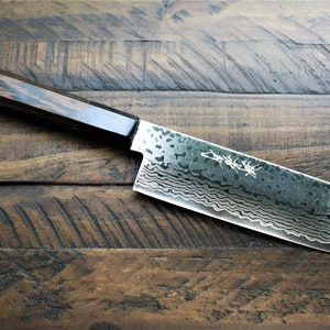 Cuchillo japonés Nakiri de 165 mm (6,5&quot;), de 69 capas de Damasco, cuchillo de cocina Ginga fabricado en Japón