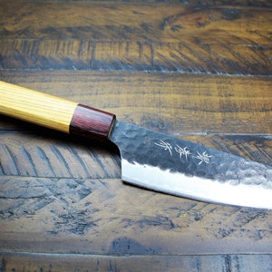 Japanese Kengata Santoku 160mm (6.3&quot;) Aogami Super Kurouchi Hammered Finish Kitchen Knife Made in Japan