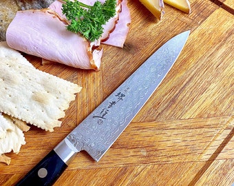 Cuchillo japonés de Damasco con acabado de espejo, 45 capas, 135 mm, fabricado en Japón