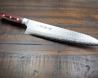 Damascus 33 Layer Gyuto Chef Knife: Mahogany Handle, Made in Japan