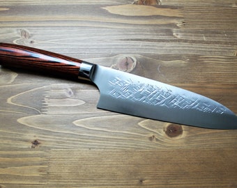 Sawakazuma Ginsho SRS13 Santoku Knife: 180mm Desert Ironwood Handle