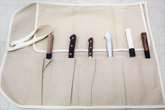 Japanese Chef Knife Canvas Roll Carry Bag for 6 Knives Light Brown Kitchen  Tool Made in Japan 