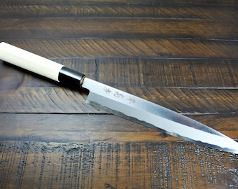 Cuchillo japonés Shobu Sashimi: Hoja de acero Yasugi, mango de magnolia