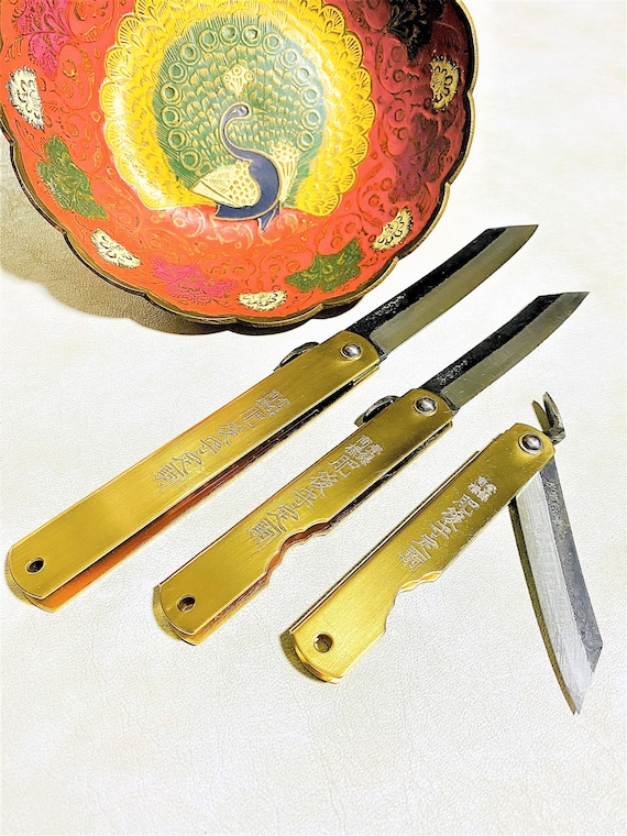 Lama Higonokami tascabile pieghevole in ottone giapponese Aoniko