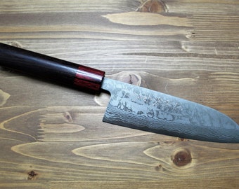 Sawakazuma VG-10 Damascus Santoku Knife: Japanese Rosewood Kitchen Knife