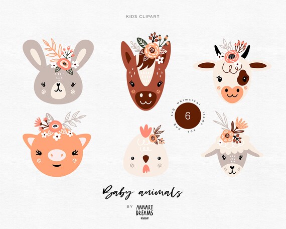 Bohemian Clipart Baby Animal Faces Svg Farm Animals Svg Little Etsy