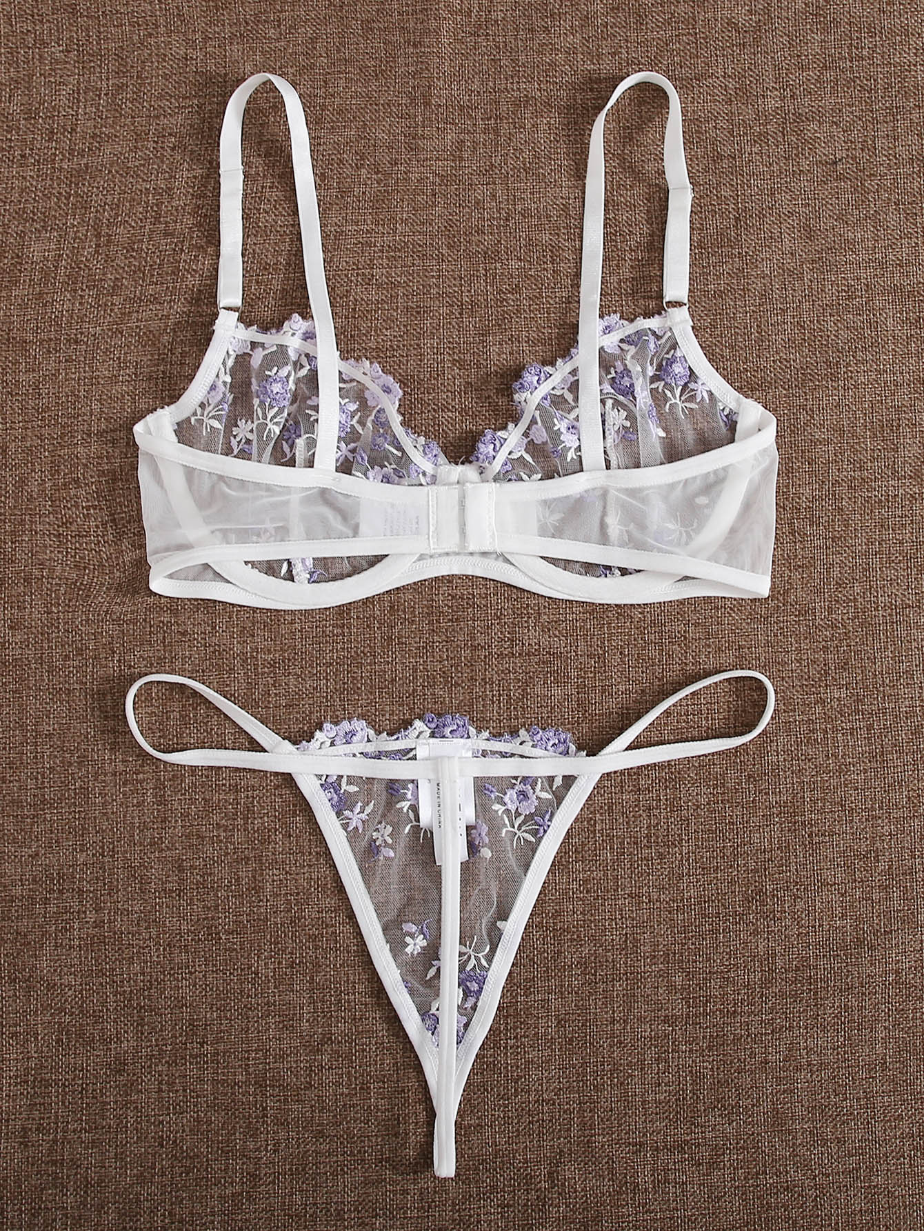 Floral Embroidered Mesh Underwire Lingerie Set Lace Etsy
