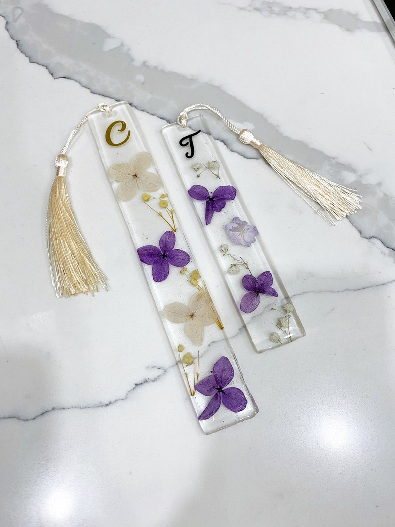 Floral Resin Bookmarks with Monogram Initial Personalized Etsy