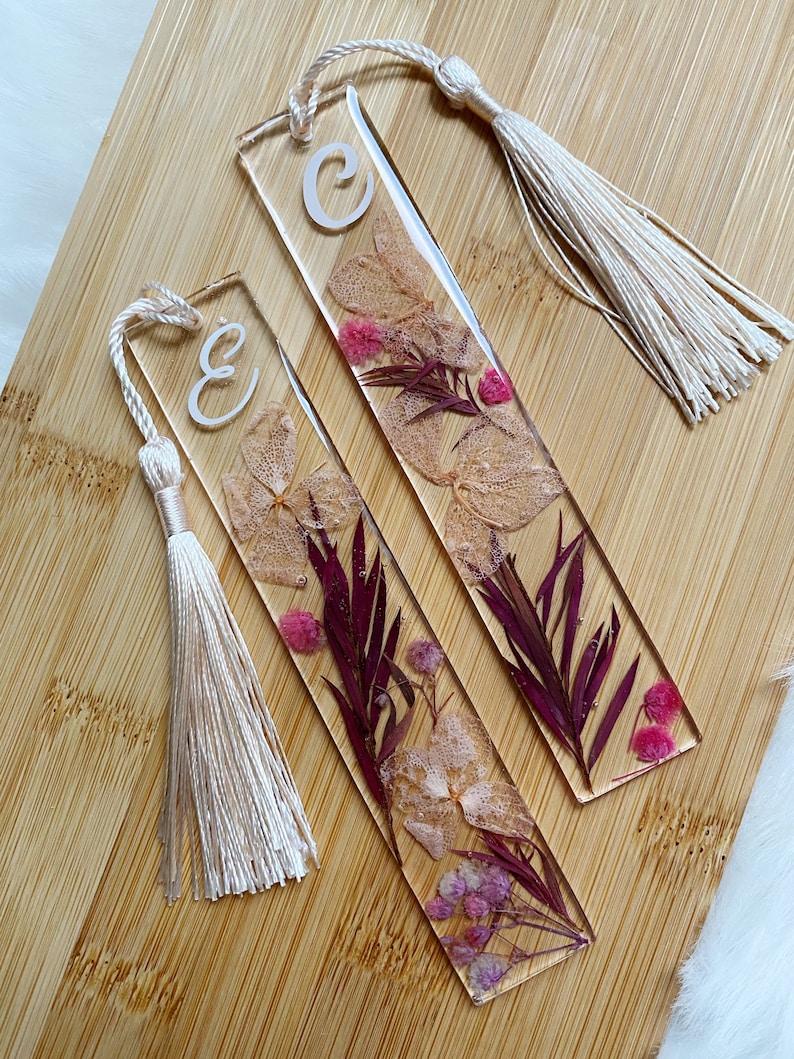 Floral Resin Bookmarks with Monogram Initial Personalized | Etsy