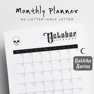 Undated Minimal Gothic Monthly Planner Printable Year Insert Calendar ...