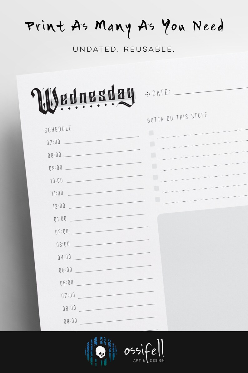 Minimal Gothic Daily Planner / Printable Planner Insert Pages - Etsy España