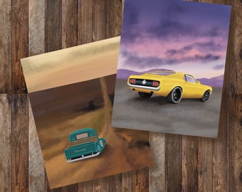 Custom Car Illustrations/Vintage Ford Truck/‘69 Shelby Mustang
