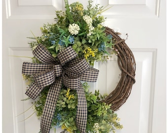 Grapevine Wreath for Front Door, Everyday Grapevine Wreath, Greenery Wreath, Floral Grapevine, Front Door Decor, Farmhouse Wreath