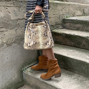 Genuine Leather Bag, Peter Kaiser, Vintage Tote Bag, Python Print, Shoulder Bag, Everyday Bag, Vintage 90s