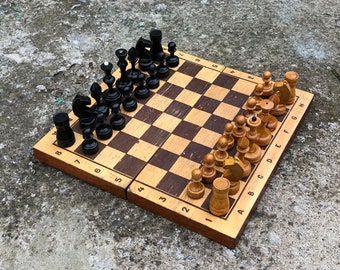 Soviet Wooden Chess, Vintage Chess USSR, Chess Board 30x30cm, Old Chess,Rarity, Intellectual Game, Antique Gift, USSR 60x