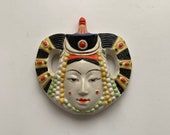 Vintage Porcelain Mask quot Head of a Girl in National Costume quot , Wall Mask, Mongolian Art, Hand Painted, Wall Decor, Collectibles, Mongolia 60s
