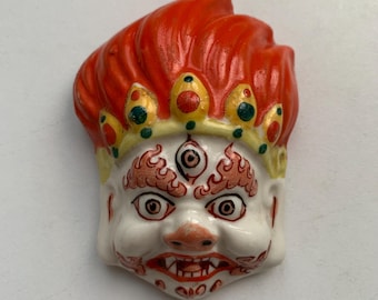 Vintage Mask, Mongolia, God of Fire, Porcelain, Brands, Hand-painted, Souvenir, Wall mask, Wall decor, Collectibles, Mongolia 60s