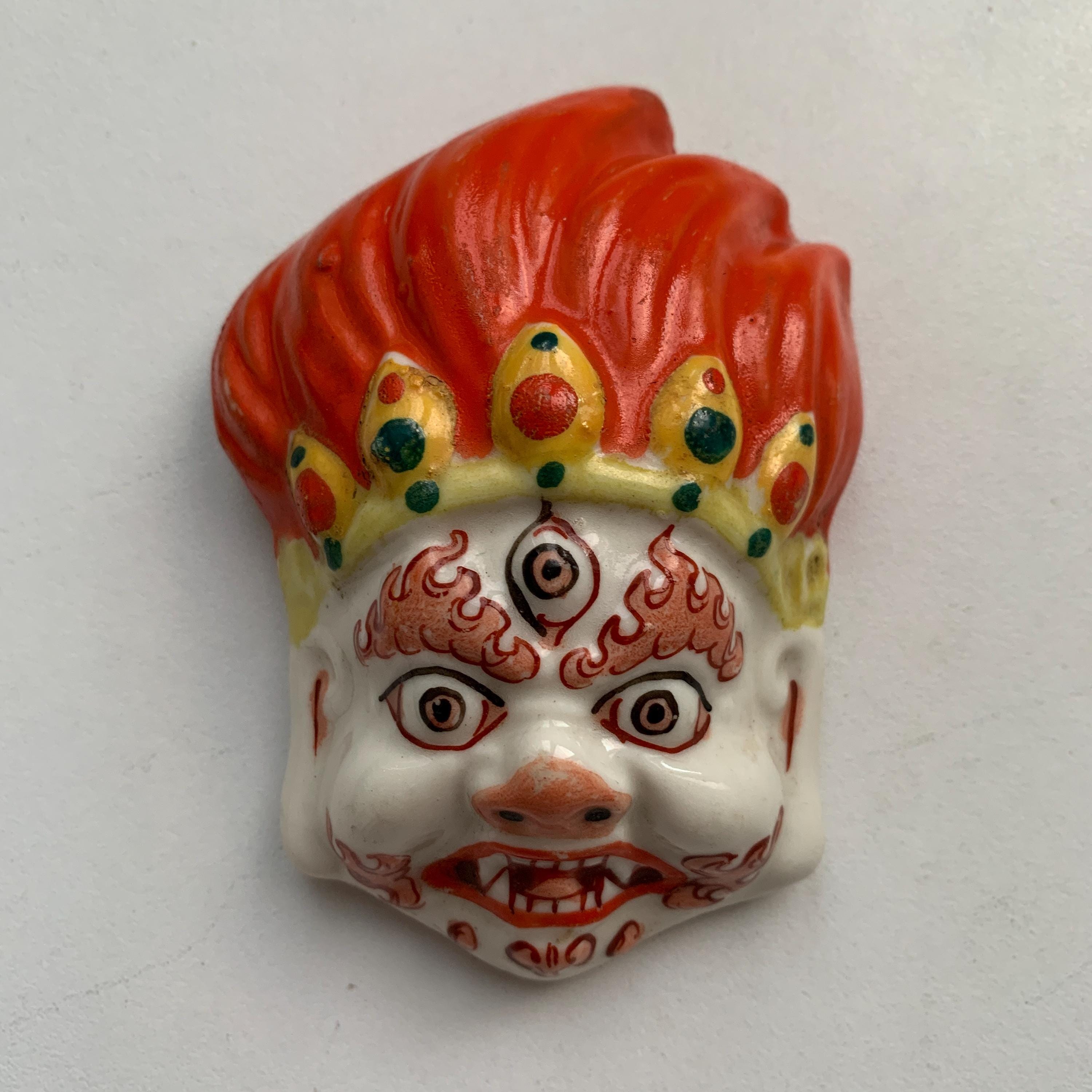 Vintage Mask, Mongolia, God of Fire, Porcelain, Brands, Hand