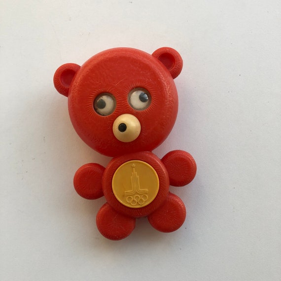 ビンテージ クマのおもちゃ、ソビエトのプラスチック製おもちゃ、ソ連のオリンピック クマ、プラスチック製クマ、きしむおもちゃ、珍しいおもちゃ、ソ連 80  年代 - Etsy 日本 80年代 ロシア ビンテージ ブリキ玩具