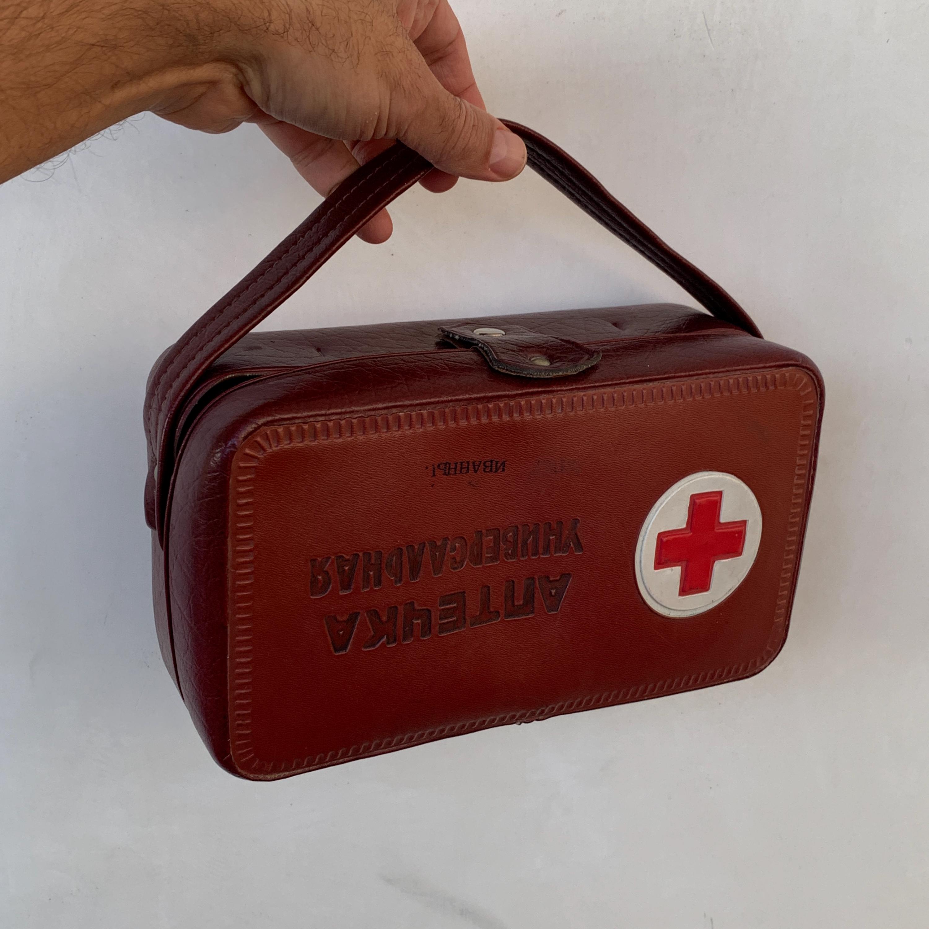 Vintage First Aid Kit, Medical Bag, Red Cross, Car First Aid Kit