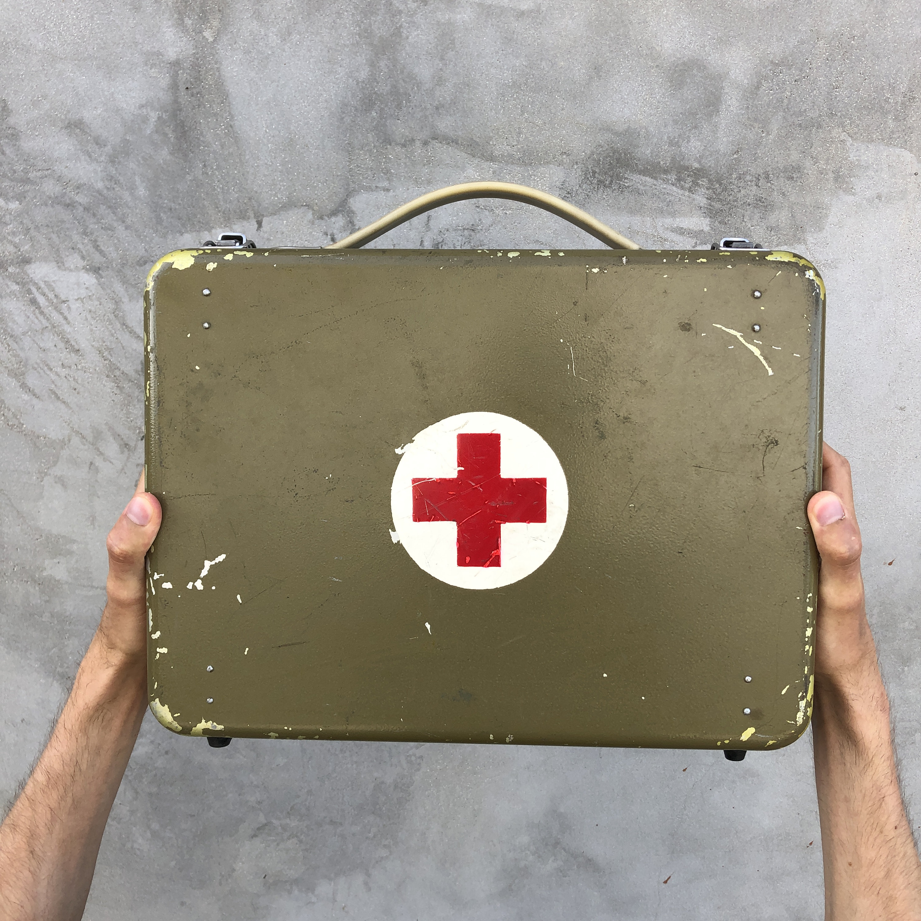 Vintage First Aid Kit, Red Cross, Metal Pharmacy Suitcase, Soviet