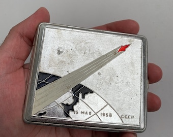Pitillera vintage, Sputnik, pitillera soviética, pitillera de los años 50, temática espacial, accesorios para tabaco, regalo para él, regalos para hombres,