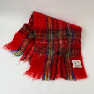 Vintage Mohair Scarf, Wool Scarf, Red Scarf, Winter Scarf, Warm Scarf, English Hand Acratt Scarf, Gift Idea, Gift for Man,