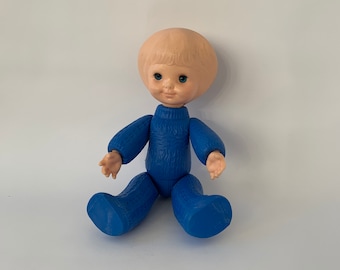 Muñeca de plástico soviética, muñeca vintage con bandas elásticas, ropa en relieve, juguete antiguo, muñeca coleccionable, muñeca retro, URSS 70s