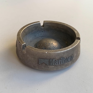 Vintage Metal Ashtray, Marlboro Ashtray, Round Ashtray, Old Ashtray, Tobacco Accessories, Office Desk Decor, Gift Idea, Gift For Him