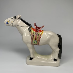 Vintage Porcelain Figurine, Porcelain Horse, Mongolia 60s, Mongolian Porcelain Figurine, Hand Painted, Collection Porcelain, Vintage Gift,