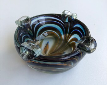 Vintage Glass Ashtray, Czech Ashtray, Art Glass, Colored Glass, Handmade, Table Decor, Tobacco Accessories, Gift for Him,