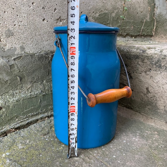 Vintage Enameled 3 Liter Can, Soviet Blue Milk Bucket,milk Jug