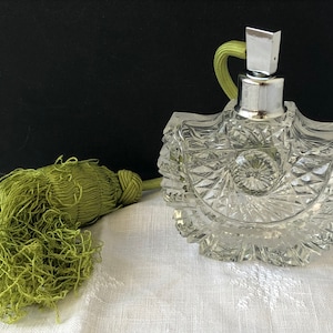 ART DECO Glass Flacon Spray Czech Crystal Bohemian Perfume Bottle Hand Cut, Vintage 1970, Collectible item, Decor,