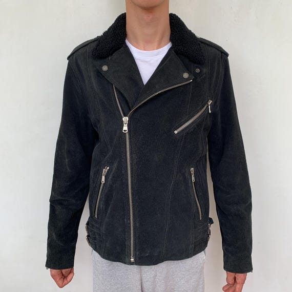 Vintage Biker Jacket, Black Suede Jacket, Men's Biker Jacket, The Kooples, Size M,