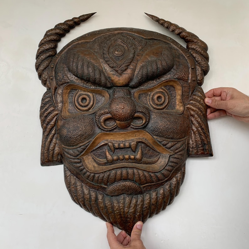 Vintage Devil Mask, Devil Face, Large Copper Mask, Handmade, Metal ...