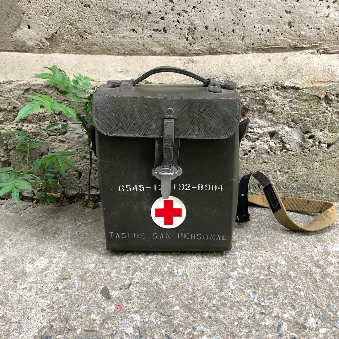 Antique First Aid Kit, Vintage Medical Bag, First Aid Kit, Red Cross