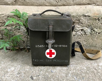 Antiker Erste-Hilfe-Set, Vintage Medizinische Tasche, Erste-Hilfe-Set, Rotes Kreuz, medizinische Schultertasche, Vintage Arzttasche, Armee Medizinische Tasche, Medizinisches Geschenk