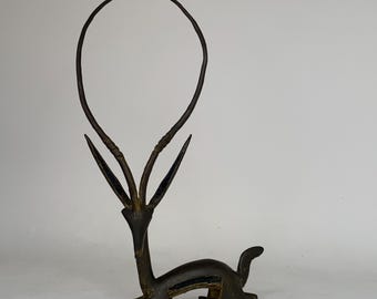 Vintage Bronze Figurine, Seated Antelope, Gazelle Sculpture, African Art, Tabletop Decor, African Decor, Home Decor, Gift Idea,