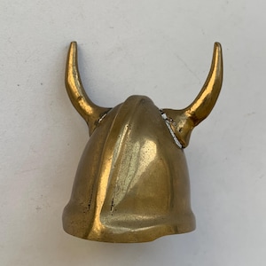 Vintage Miniature Helmet, Viking Helmet, Handmade, Bronze Horned Helmet, Tabletop Decor, Vintage Souvenir, Paperweight, Gift Idea,