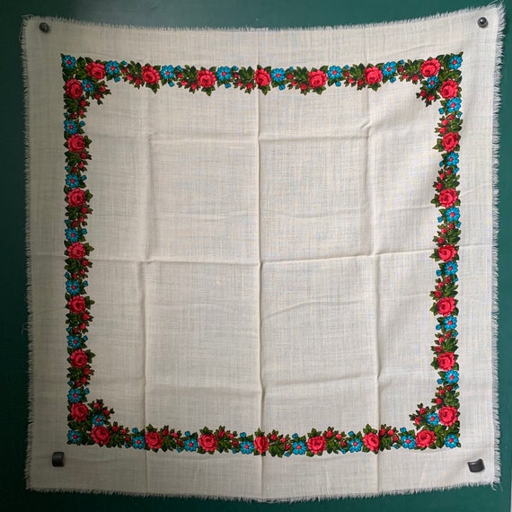 Vintage woolen shawl of Soviet women with floral … - image 2