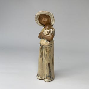 Vintage Girl Figurine, Ceramic Statue, Girl with Flower, Table Decor, Small Sculpture, Vintage Gift,