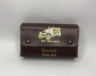 Vintage Car First Aid Kit, Motorists First aid, Medication Storage, Brown Pouch, Collectible Pouch, Retro Style,