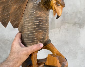 ヴィンテージ木製鷲、大きな鷲の置物、彫刻彫刻、手作り、鷲の装飾、鳥