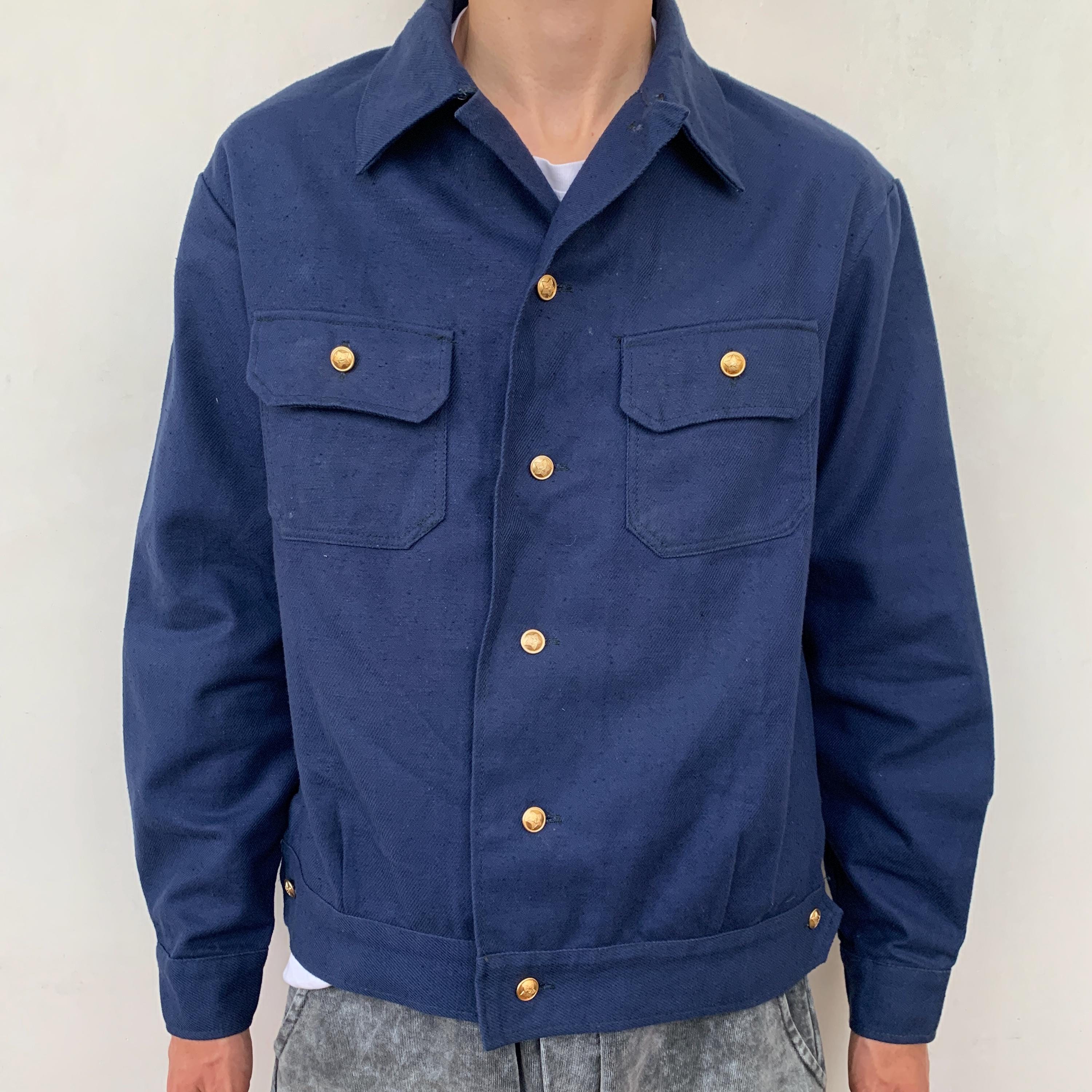 Vintage Work Jacket, Soviet Workwear, Military Jacket, Blue Work