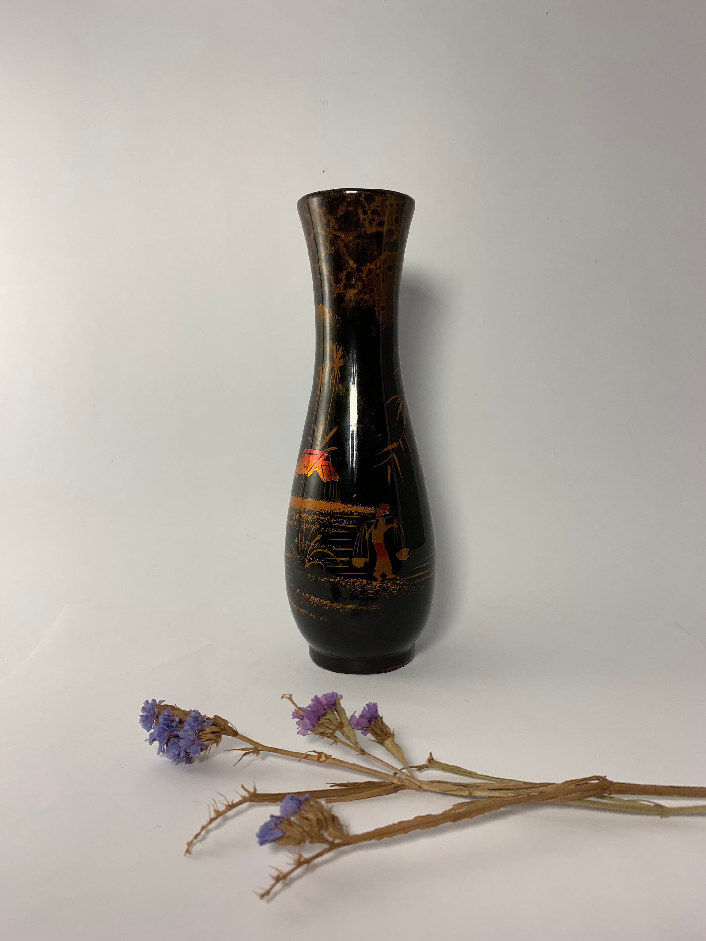 Vintage Wooden Vase with Varnish Vietnam 70s Vase with a Etsy