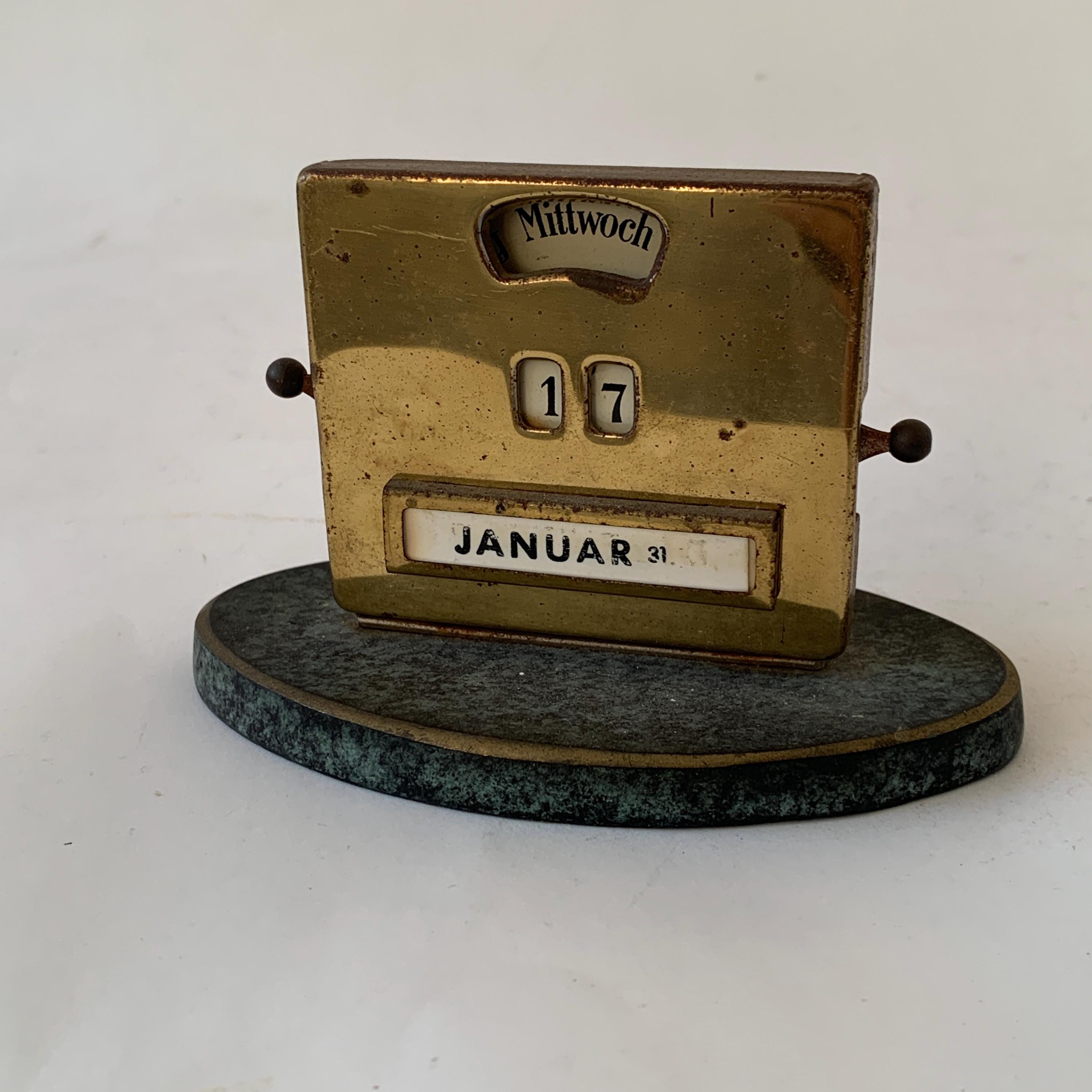 Vintage Desk Calendar, Mechanical Calendar, Bronze Calendar